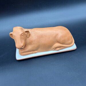 Vintage Cow Butter Dish Romertopf USA Terracotta Farmhouse Kitchen Decor Retro